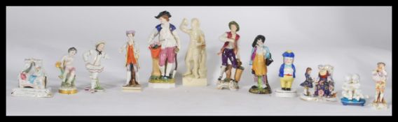 A collection of ceramic figures dating from the 18th century to include a Meissen figural group of