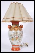 A 19th century Japanese Kutani vase converted to a table lamp having vintage lampshade atop. Hand