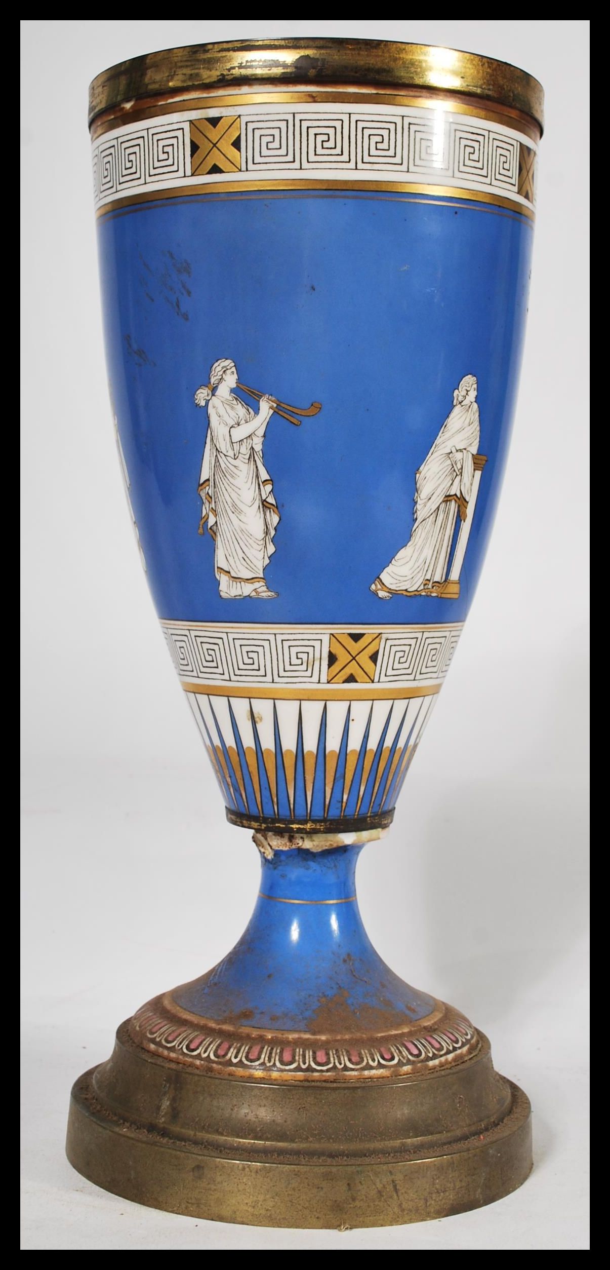 A 19th century Victorian cobalt vase having classical scenes of figures , cherubs and musicians with - Image 2 of 6