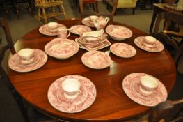 A Mason pink and white dinner service in the Vista pattern consisting of tureens , plates etc. All