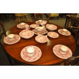 A Mason pink and white dinner service in the Vista pattern consisting of tureens , plates etc. All