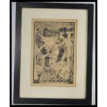 A framed and glazed pen and ink sketch Titled Lineik Caught By The Prince after the original by H.