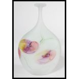 A Peter Layton studio art frosted glass vase, with slender neck and naturalistic rim. The vase of