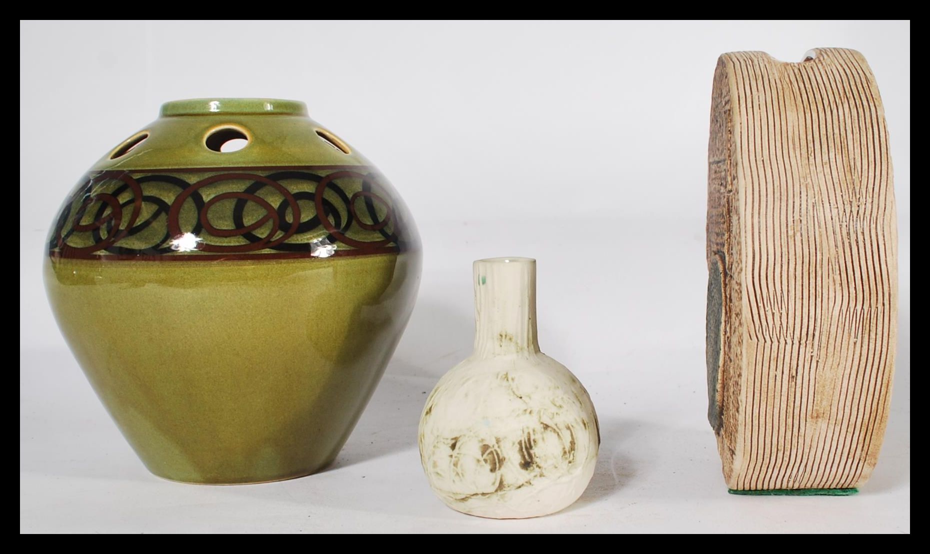 A group of vintage studio pottery to include a Troika Wheel vase , a Carn Penzance pottery - Image 2 of 8