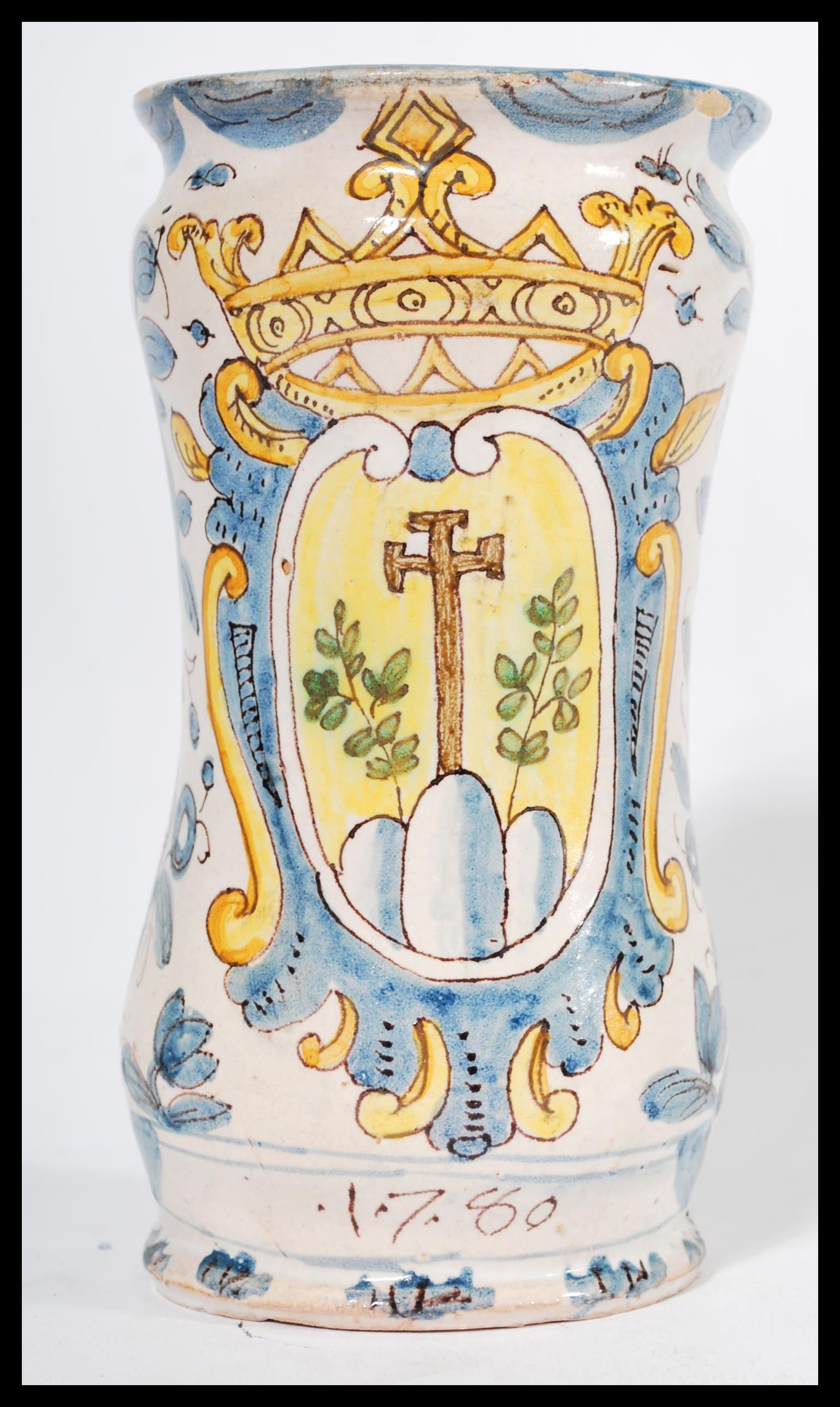 A believed 18th century French / Italian faience majolica polychrome vase dated 1780 with central