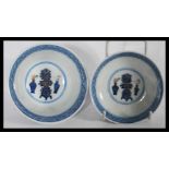An 18th century Chinese porcelain blue and white tea bowl and cover having hand painted decoration