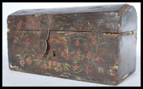 An 18th century Georgian work box having a hinged dome top lid. Hand painted floral decoration