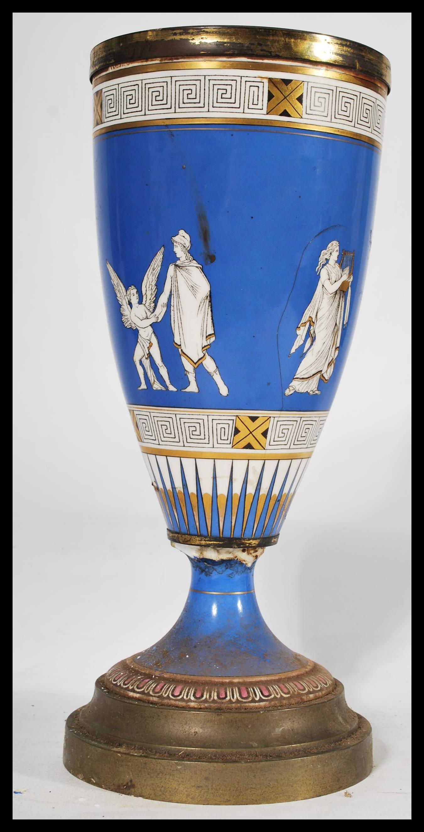 A 19th century Victorian cobalt vase having classical scenes of figures , cherubs and musicians with - Image 3 of 6