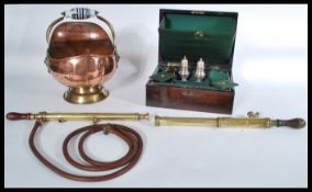 A collection of vintage and antique items to include a brass coal scuttle,two brass garden pump