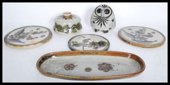 A group of Mexico Veracruz studio pottery by Ke to include trays , plates etc. Signed to bases.