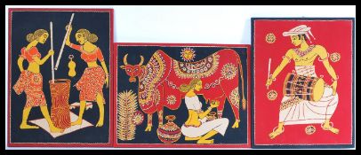 A group of three vintage 20th Century Indian / Asian screen prints depicting different scenes to