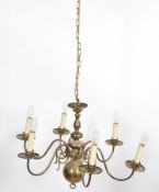 A 19th century style brass six branch ceiling chan