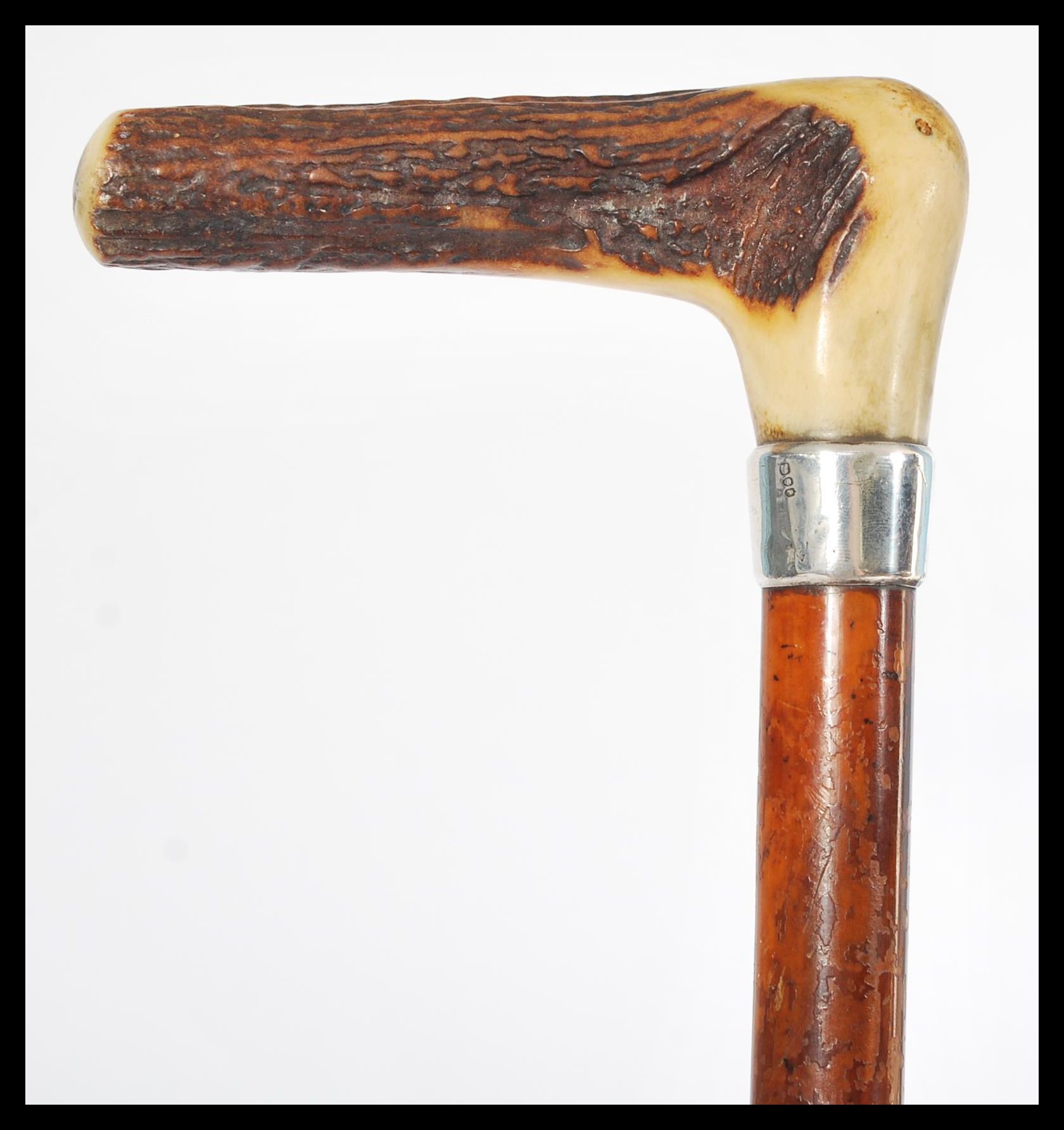 A 19th century Victorian silver hallmarked walking stick cane. The tapering Malacca shaft having a - Image 4 of 7