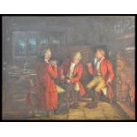 Tony King 87 An oil on canvas painting of an interior tavern scene with seated and standing King