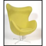After Arne Jacobsen - A Fritz Hansen style egg chair / lounge / easy armchair in a lime / apple