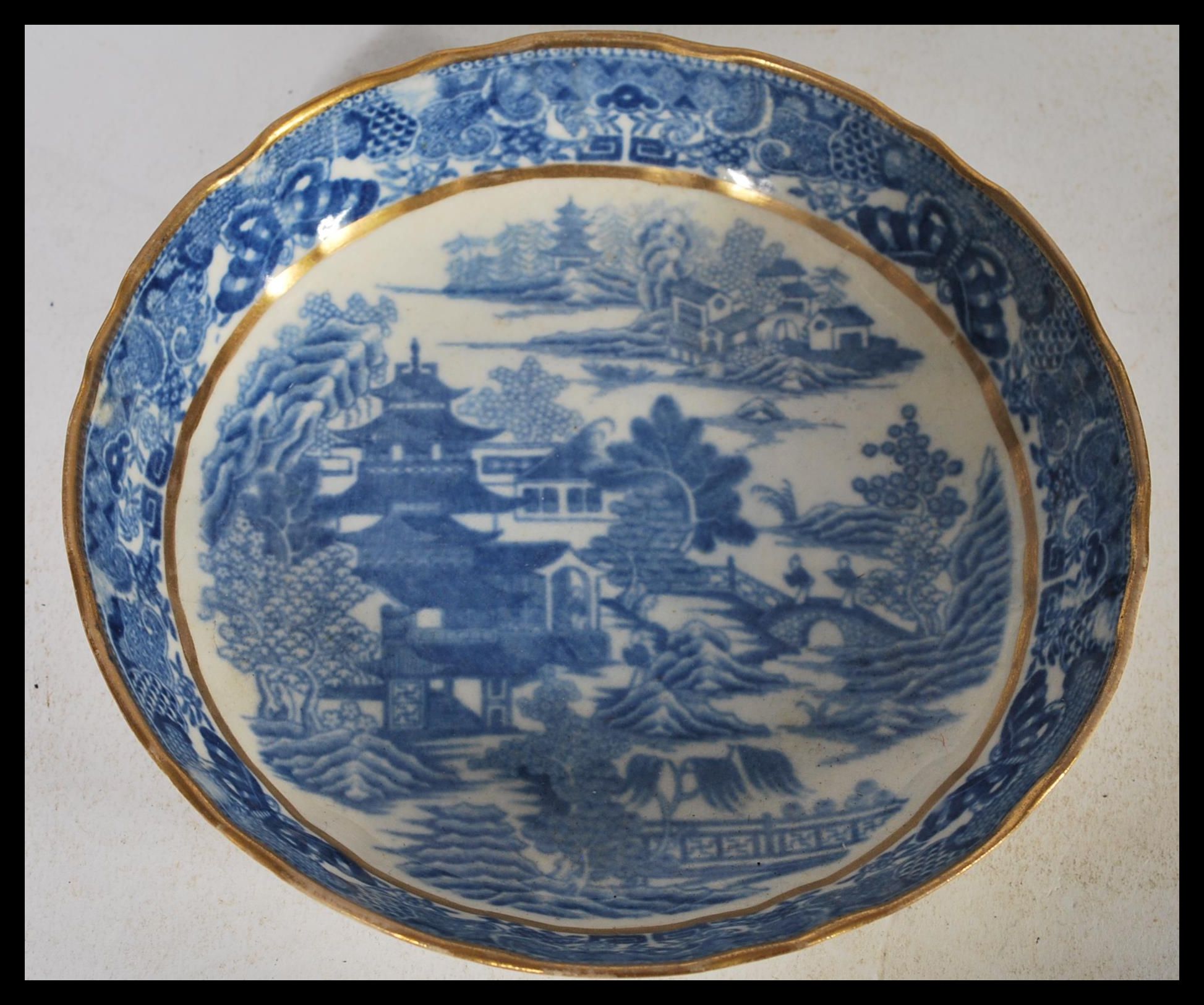 A group of four early English Factory most likely Worcester blue and white bowls / plates to include - Image 5 of 7