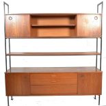 A retro 20th century teak wood and metal modular wall system - sideboard cabinet by Avalon. The