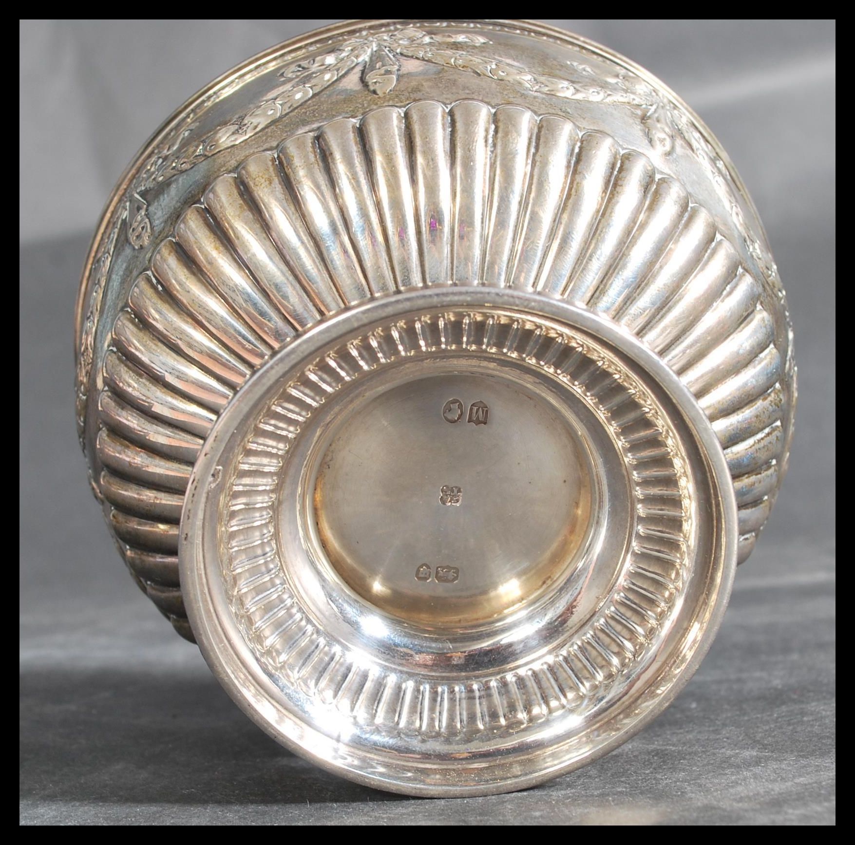 A 19th century silver hallmarked footed bowl by John Aldwinckle & Thomas Slater raised on a - Image 7 of 7