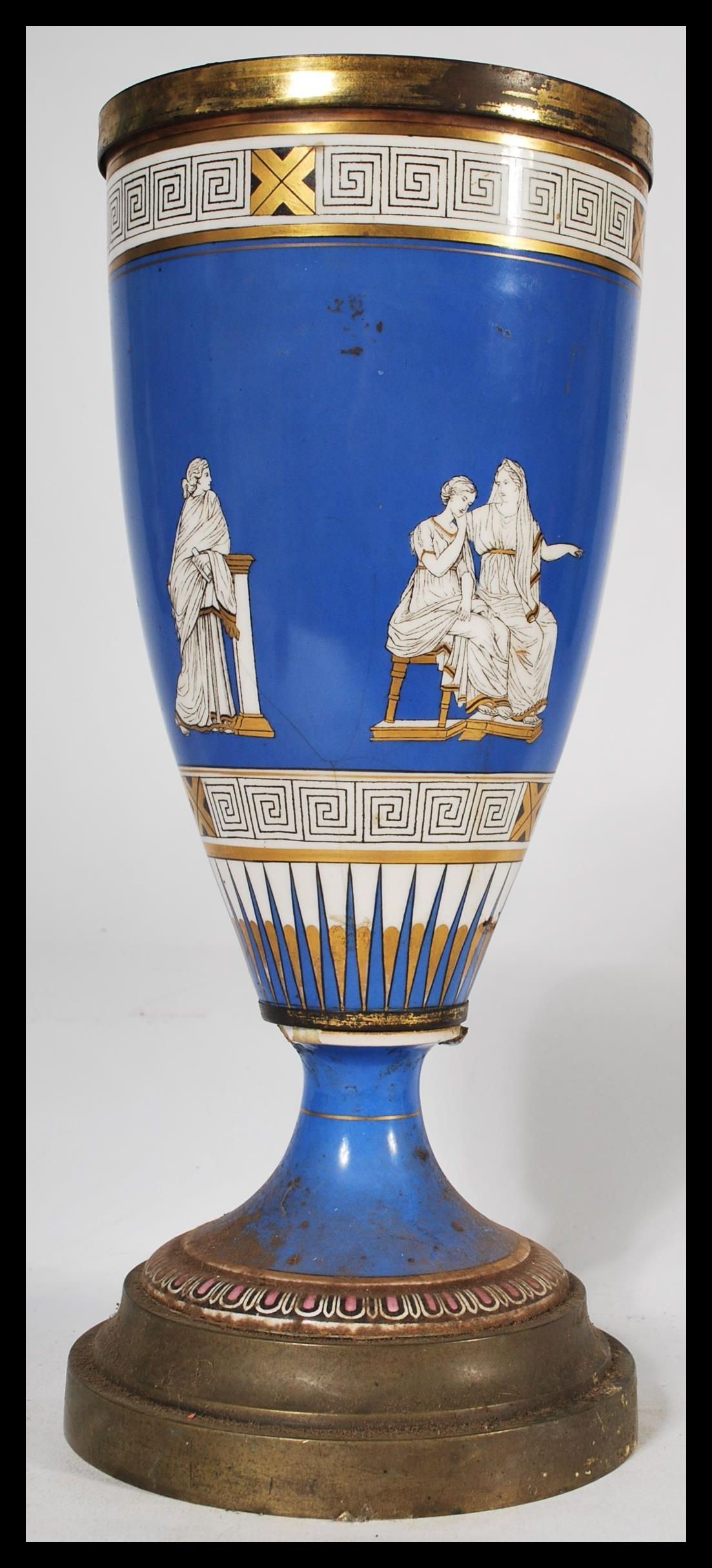 A 19th century Victorian cobalt vase having classical scenes of figures , cherubs and musicians with