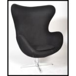 After Arne Jacobsen - A Fritz Hansen style egg chair / lounge / easy armchair in a black velour