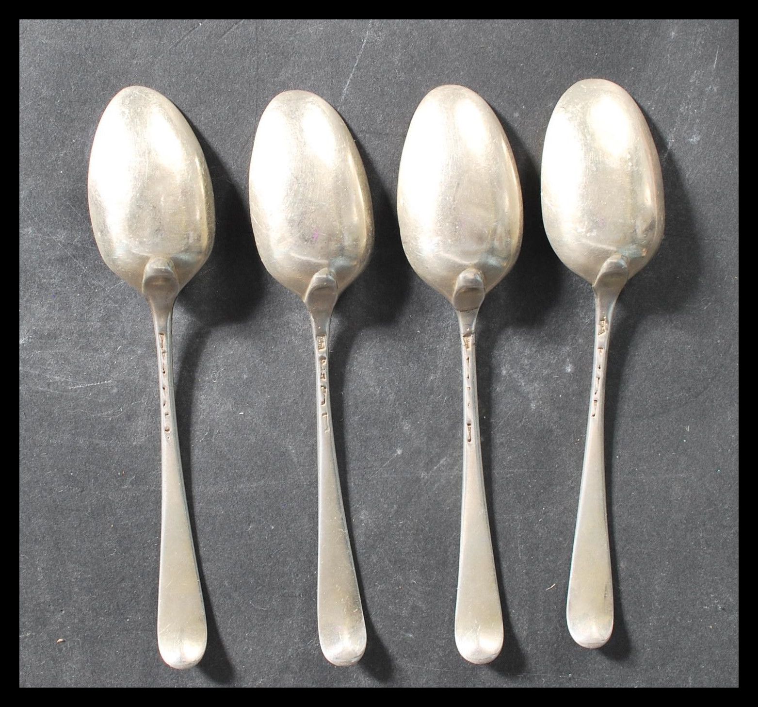 A set of four 18th century Georgian silver table spoons by William Sumner & Richard Crossley. All in - Image 3 of 4