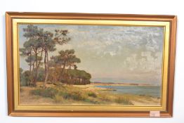 An early 20th century oil on board painting of the new forest coast being unsigned and set within