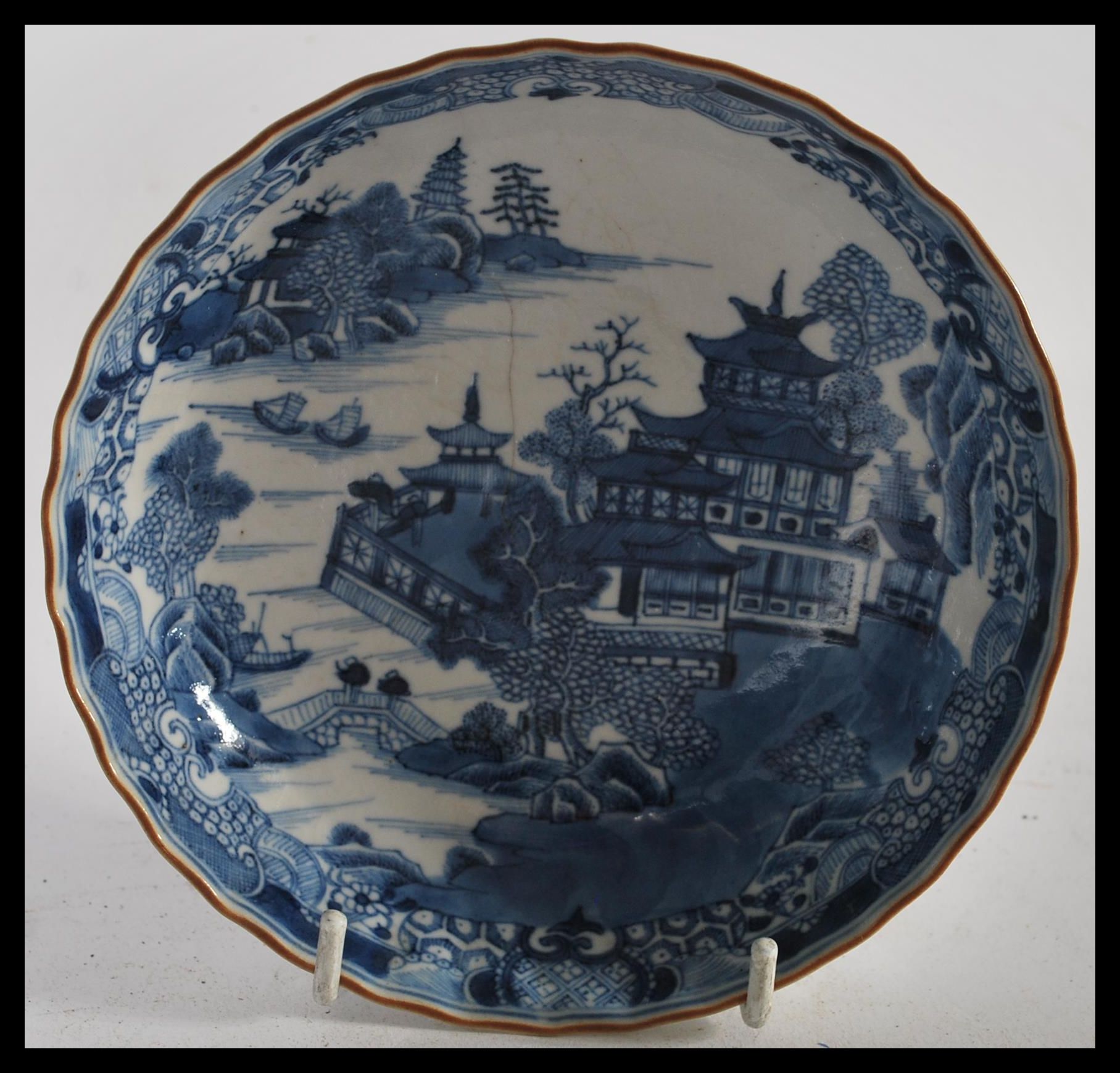 A group of four early English Factory most likely Worcester blue and white bowls / plates to include - Image 6 of 7