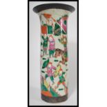 A large 19th century Chinese crackle glaze floor standing vase with hand painted scenes of