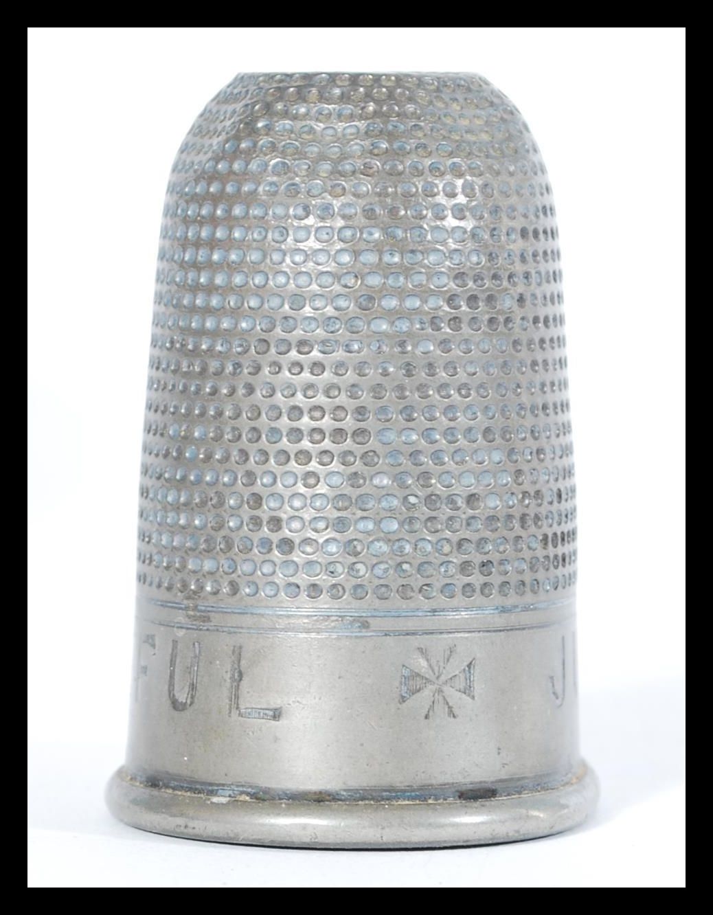 A vintage 20th Century novelty silver white metal spirit measure or tot, modelled as a thimble and - Image 2 of 6