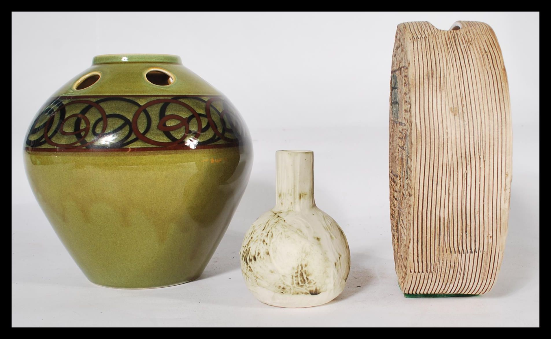 A group of vintage studio pottery to include a Troika Wheel vase , a Carn Penzance pottery - Image 4 of 8