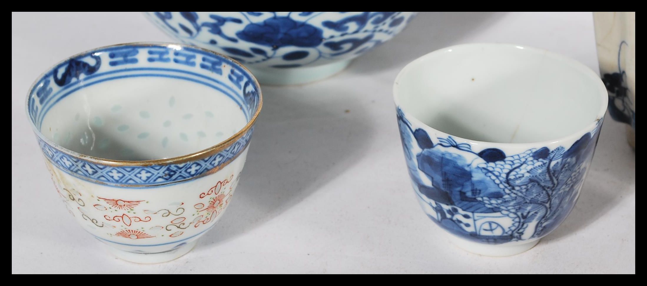 A collection of Chinese ceramics dating from the 19th century to include tea bowls , figures , bowls - Image 4 of 13