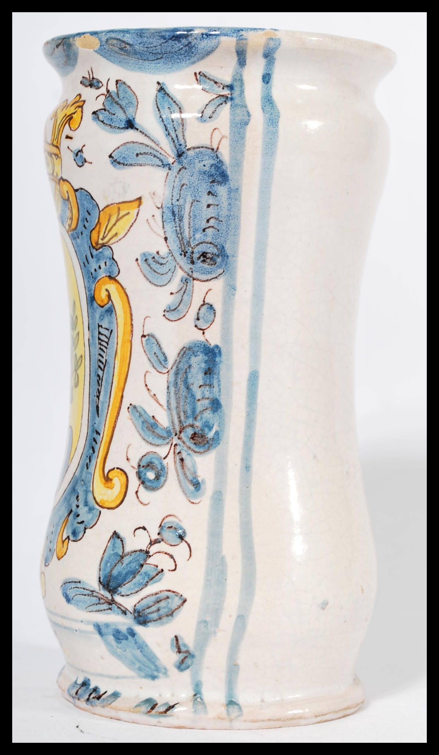 A believed 18th century French / Italian faience majolica polychrome vase dated 1780 with central - Image 2 of 7