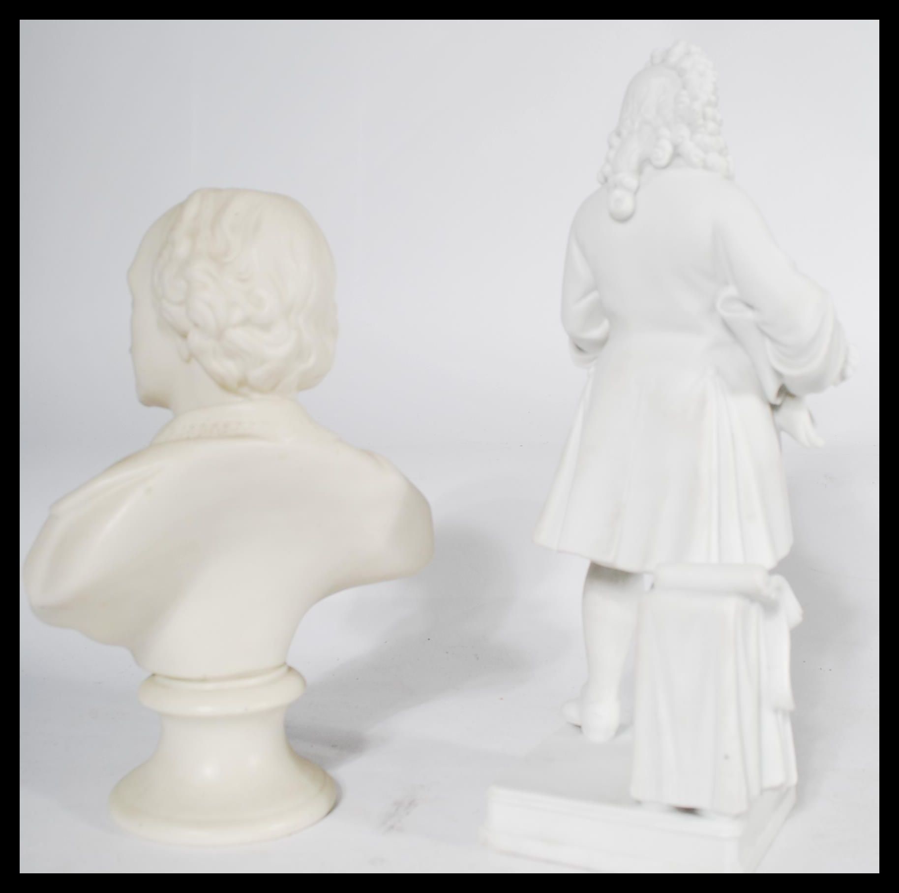 A 19th century German biscuit porcelain  Portrait statue of George Frideric Handel holding his music - Image 3 of 8