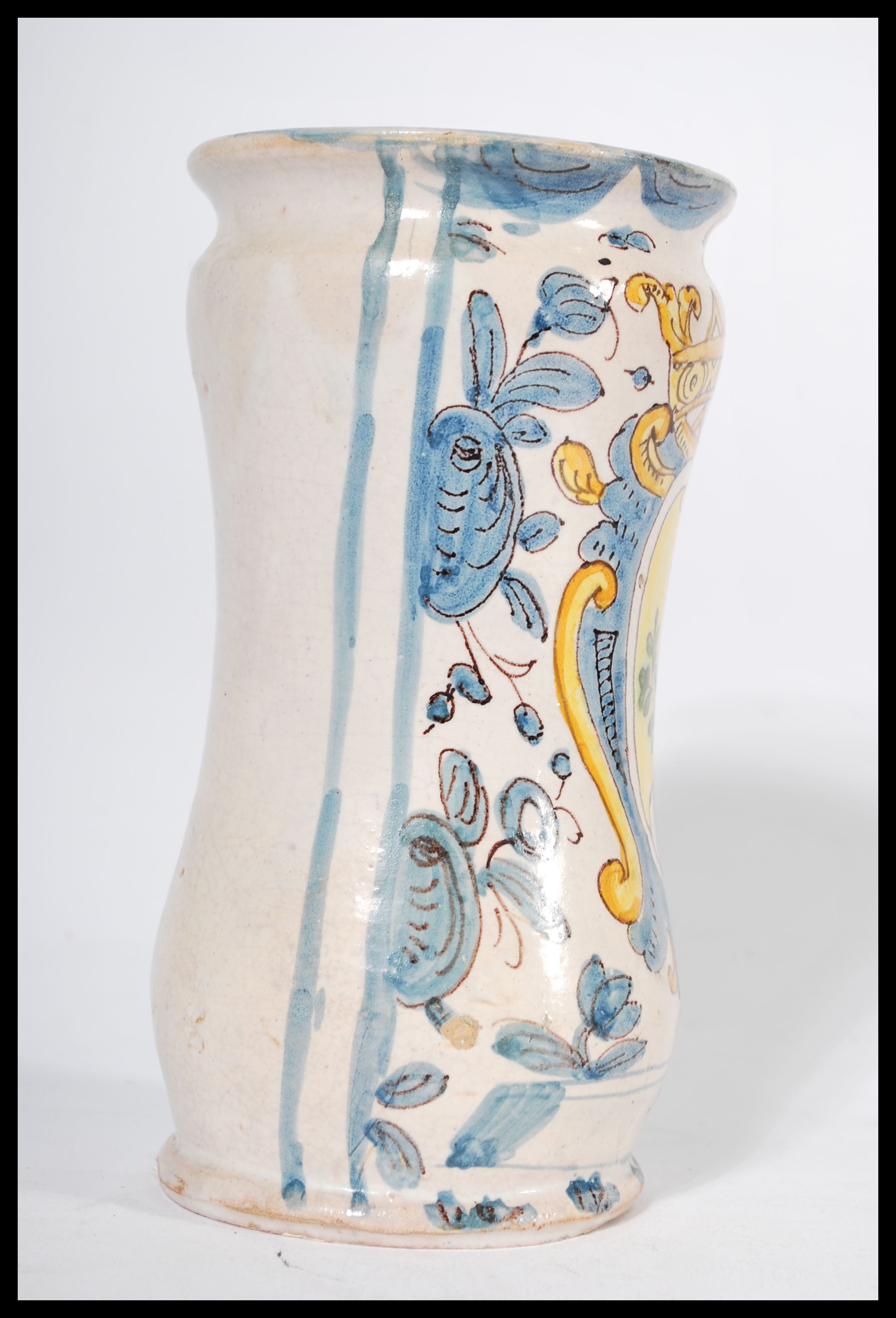 A believed 18th century French / Italian faience majolica polychrome vase dated 1780 with central - Image 4 of 7