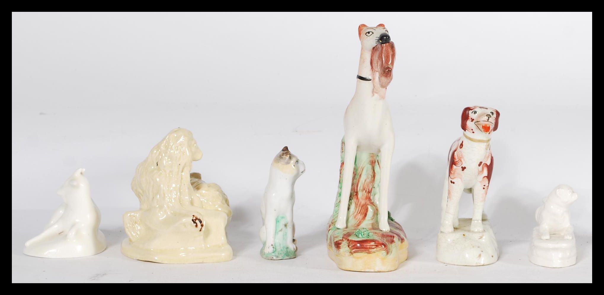 A group of Staffordshire ceramic figures of animals dating from the 18th century to include Canary - Image 2 of 7