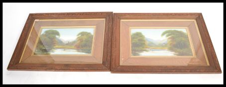 A pair of early 20th Century Edwardian framed and glazed oil on board paintings of the River Oust