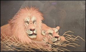 A Meiji period Japanese silk embroidery of a lion
