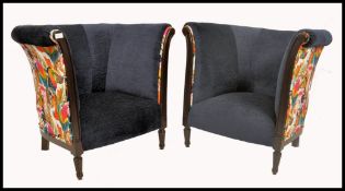 A stunning pair of Art Deco mahogany upholstered b