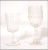 2 cut glass wine glasses from the 19th century. On