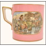 A 19th century Prattware tankard cup having a pink