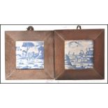 A pair of 17th century Dutch delft tiles set to oa