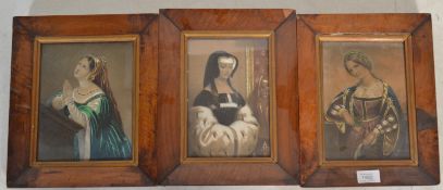 A set of 3 19th century framed and glazed walnut religious prints with biblical studies to each