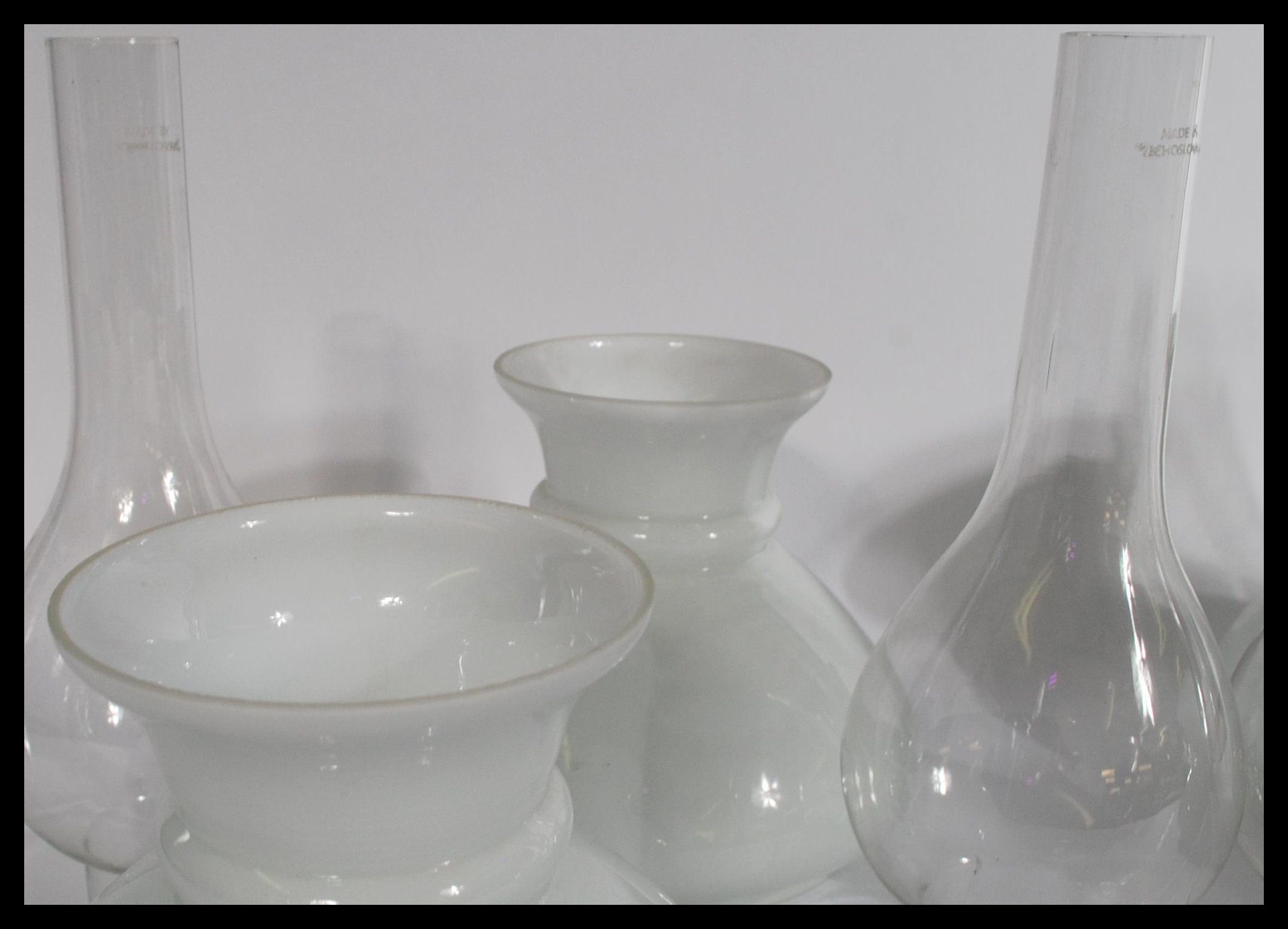 A set of four vintage oil lamp shades and flumes o - Image 7 of 7