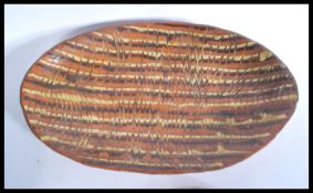 A 19th century Victorian slipwear stone ware large oval tray with geometric slip decorations. Please