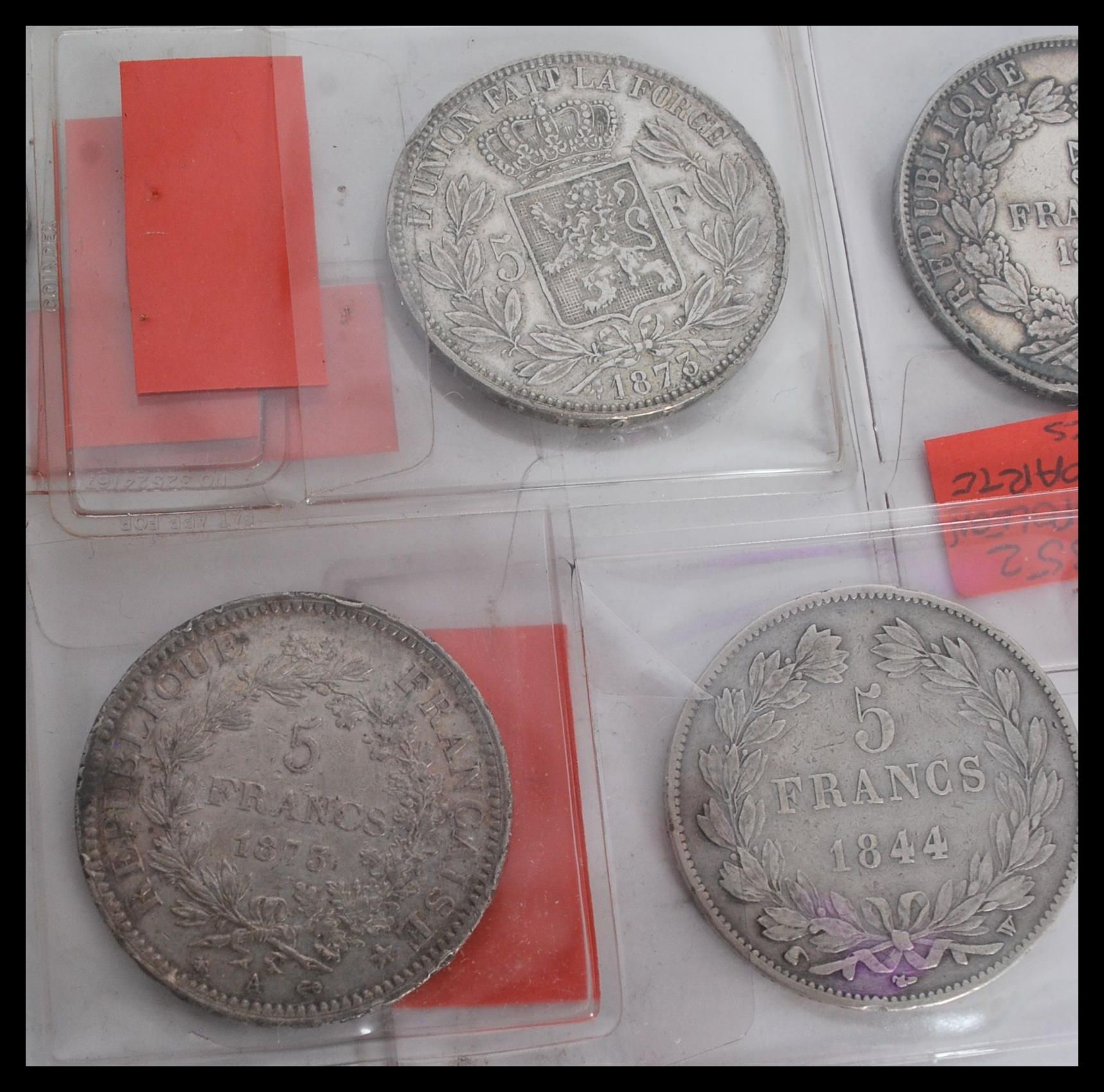 A group of six 19th century Continental silver coins to include French 1844 Louis Phillippe I 5 - Image 3 of 8