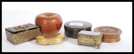 A group of vintage trinket boxes dating from the 19th century to include treen , bevelled glass