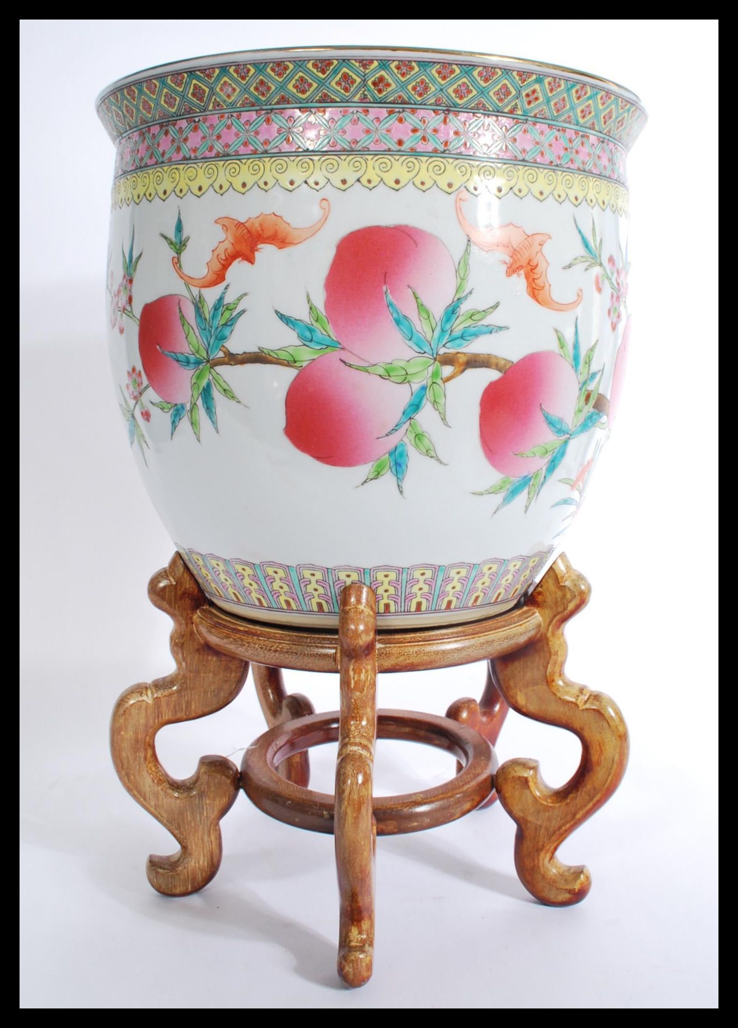 A 20th century large Chinese ceramic planter jardiniere, decorated with peaches and bats of - Image 4 of 6