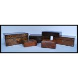 A collection of antique wooden work boxes dating from the 19th century to include tunbridge