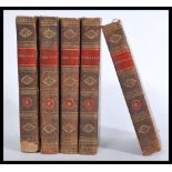 Camilla, A Picture Of Youth, 5 volumes published 1802, gilt calf with red labels, family coat of