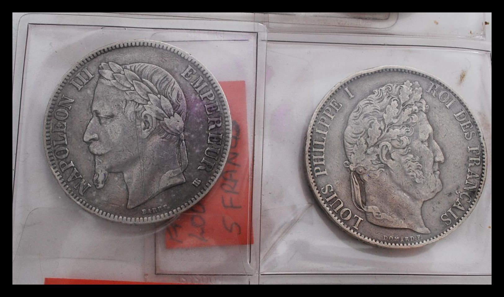 A group of six 19th century Continental silver coins to include French 1844 Louis Phillippe I 5 - Image 6 of 8